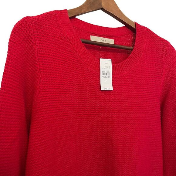 LOFT NWT Women's 100% Cotton Knit Sweater Cherry Red Size Large - Picture 2 of 8